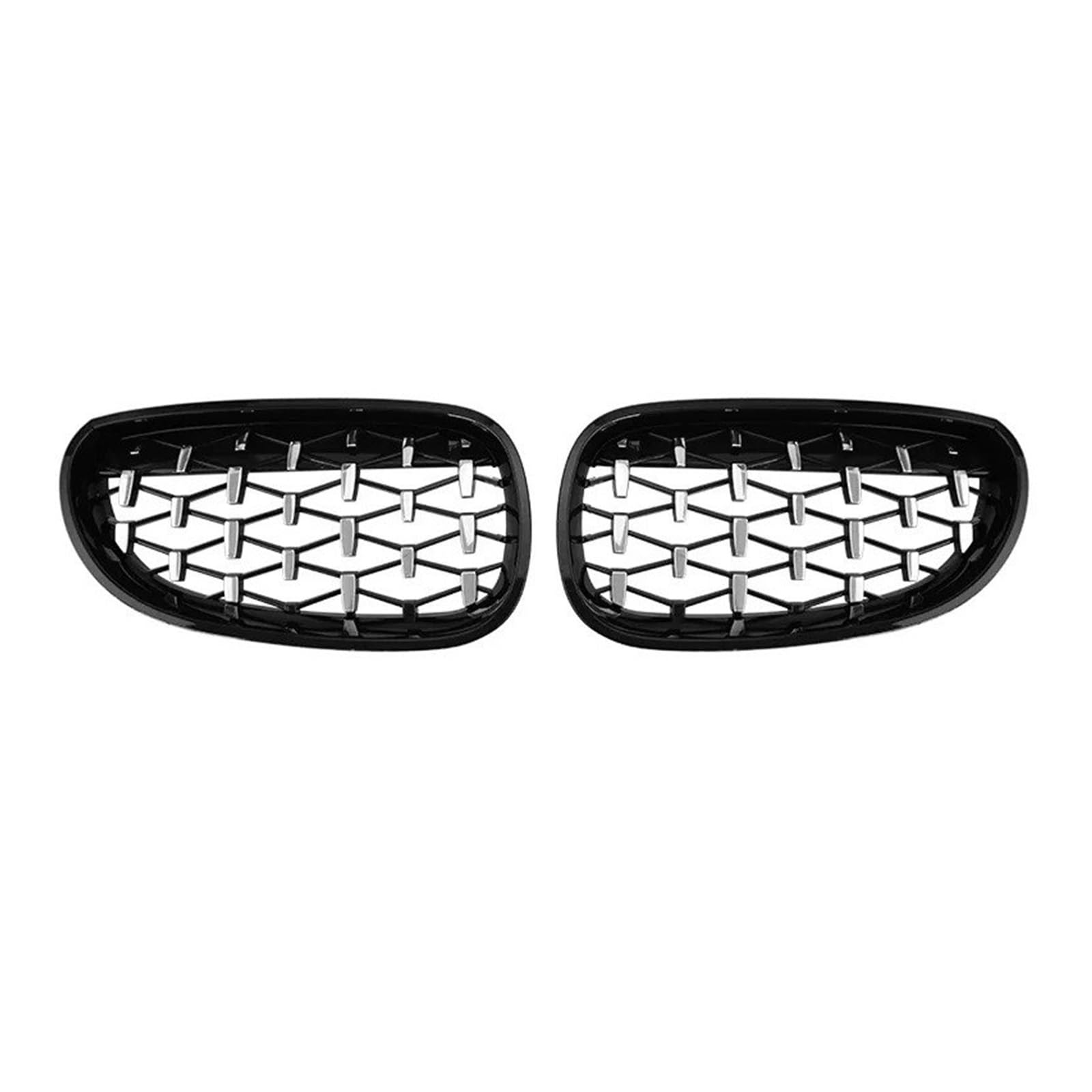 Kühlergrill Grill Für E60 Für E61 Für 550i Für 535i Diamond Car Front Bumper Grille Nieren Racing Grill 2004 2005 2006-2009 Grille Black Frame Silver Grills Grill Kühlergrill Vorne(Black Silver) von BIISVM