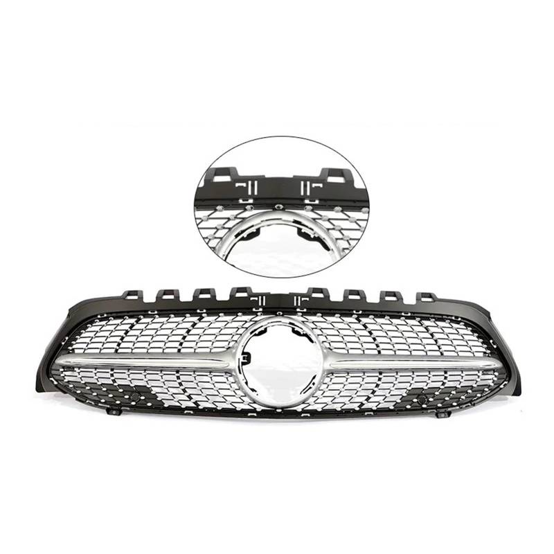 Kühlergrill Grill Für Für Benz Für EINE Klasse Für V177 Für W177 2019 2020 2021 2022 Frontschürze Für A35 Für A45 Schwarz Chorme Grille Für A200 Für A180 Grill Kühlergrill Vorne(Diamond Silve WO Cam) von BIISVM