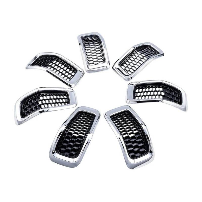 Kühlergrill Grill Grillring Frontgrilleinsätze Abdeckung Zierleiste Glänzend Schwarz Für Jeep Für Cherokee 2014 2015 2016 2017 2018 Grill Kühlergrill Vorne(Chrom) von BIISVM