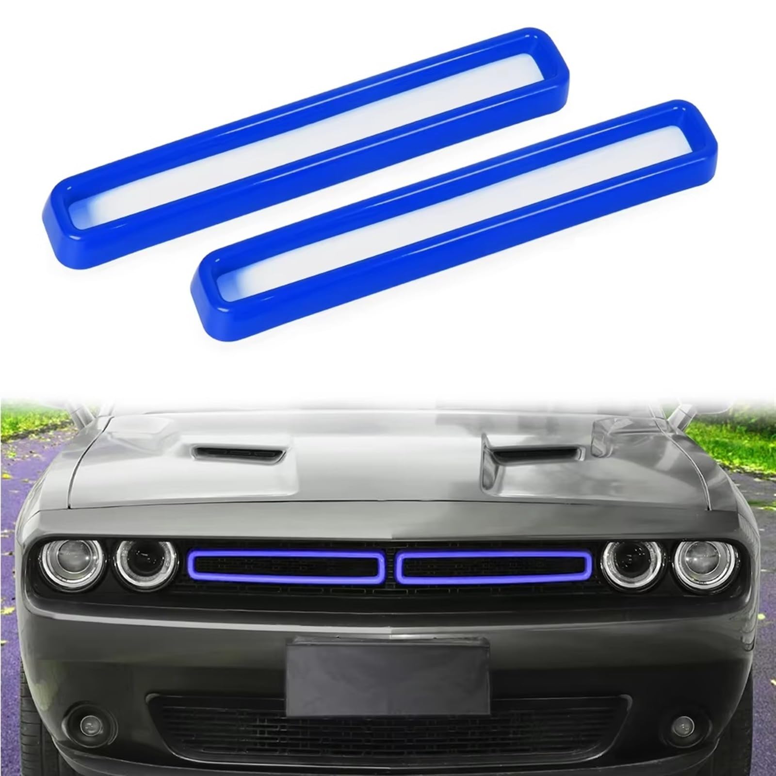 Sport Kühlergrill 2 Stück Frontgrill Grilleinsätze Abdeckleiste Schwarz Rot Blau Gelb Für Dodge Für Challenger 2015 2016 2017 2018 2019 2020 2021 2022 Auto Kühlergrill(Blau) von BIISVM