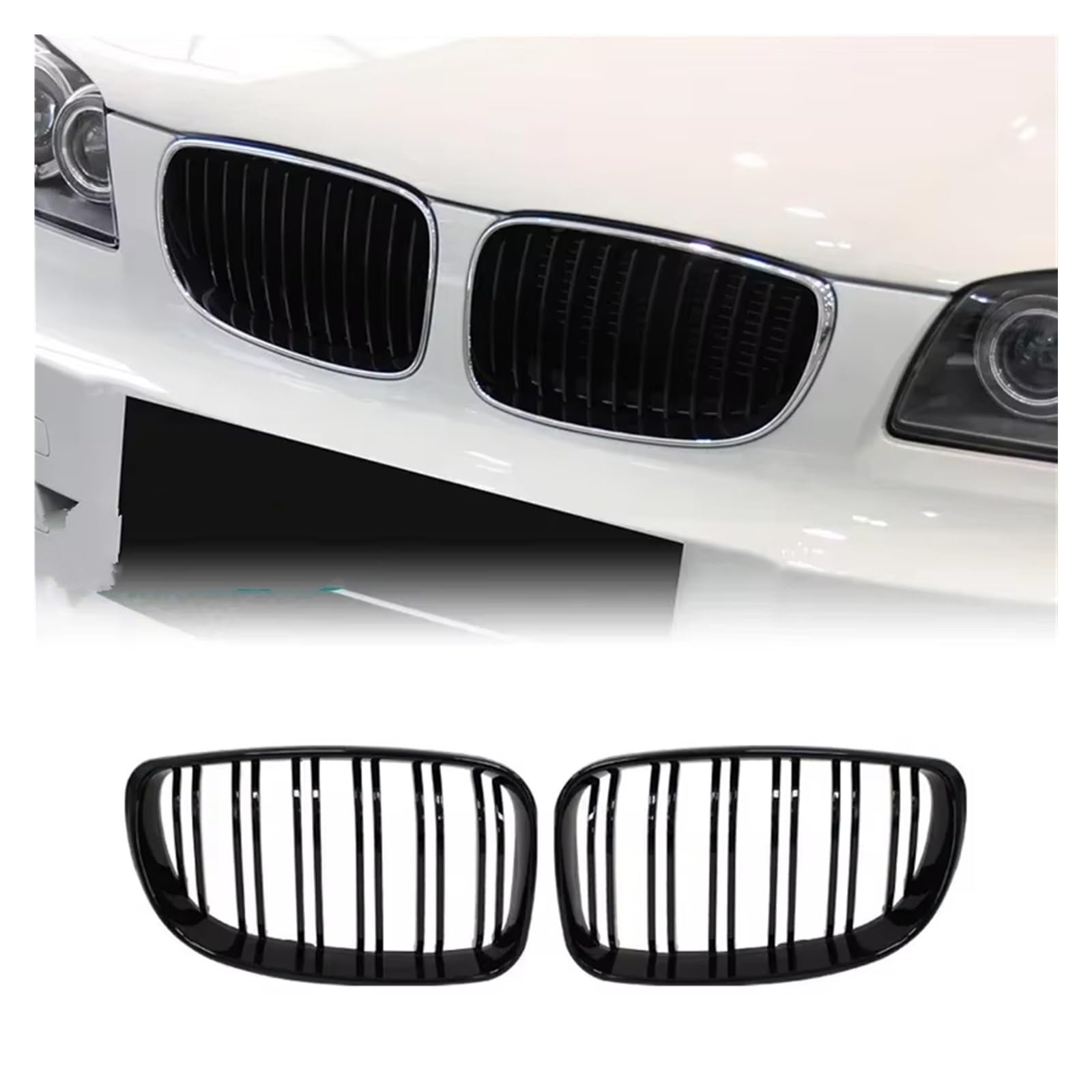 Sport Kühlergrill Auto Glänzend Schwarz Grill Vorne Niere Grille Für E81 E87 E82 E88 128I 130I 135I 2007 2008 2009 2010 2011 Dual Lamellen Doppel Linie Grills Auto Kühlergrill(Gloss Black) von BIISVM