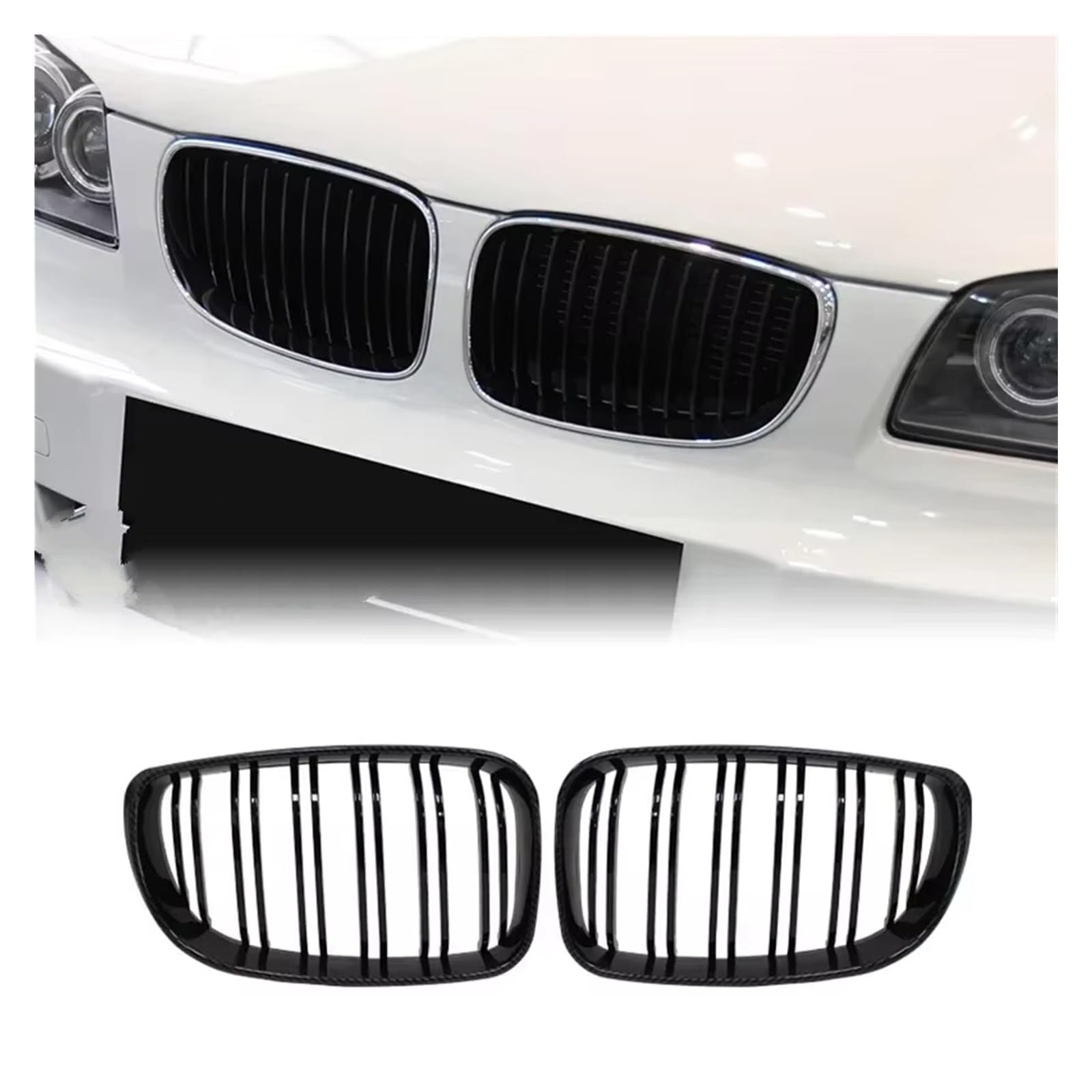 Sport Kühlergrill Auto Glänzend Schwarz Grill Vorne Niere Grille Für E81 E87 E82 E88 128I 130I 135I 2007 2008 2009 2010 2011 Dual Lamellen Doppel Linie Grills Auto Kühlergrill(Kohlefaser) von BIISVM