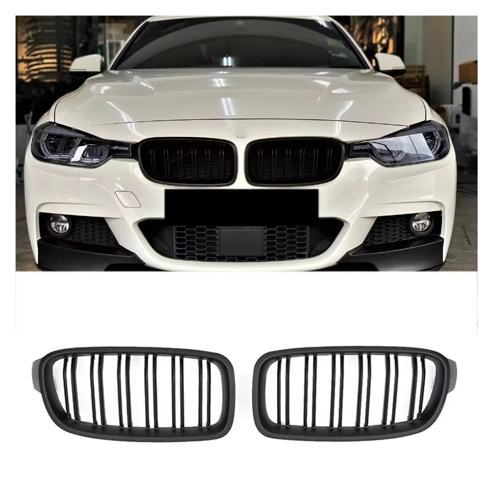 Sport Kühlergrill Für 3er F30 F31 F35 F30 320i 328i 335i 2012 2013 2014 2015 2016 2017 2018 2019 Glanzschwarz Dual Slat Mattschwarz Nierenstoßstangengrill Auto Kühlergrill(Matt-schwarz) von BIISVM