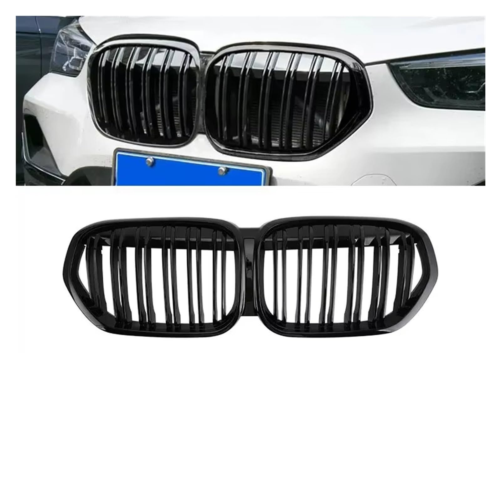 Sport Kühlergrill Für X1 F48 2020 2021 2022 SUV SDrive18i SDrive20i XDrive20i Auto Tuning Front Glanz Schwarz Nieren Diamant Grille Auto Kühlergrill(GB Dual Slat) von BIISVM