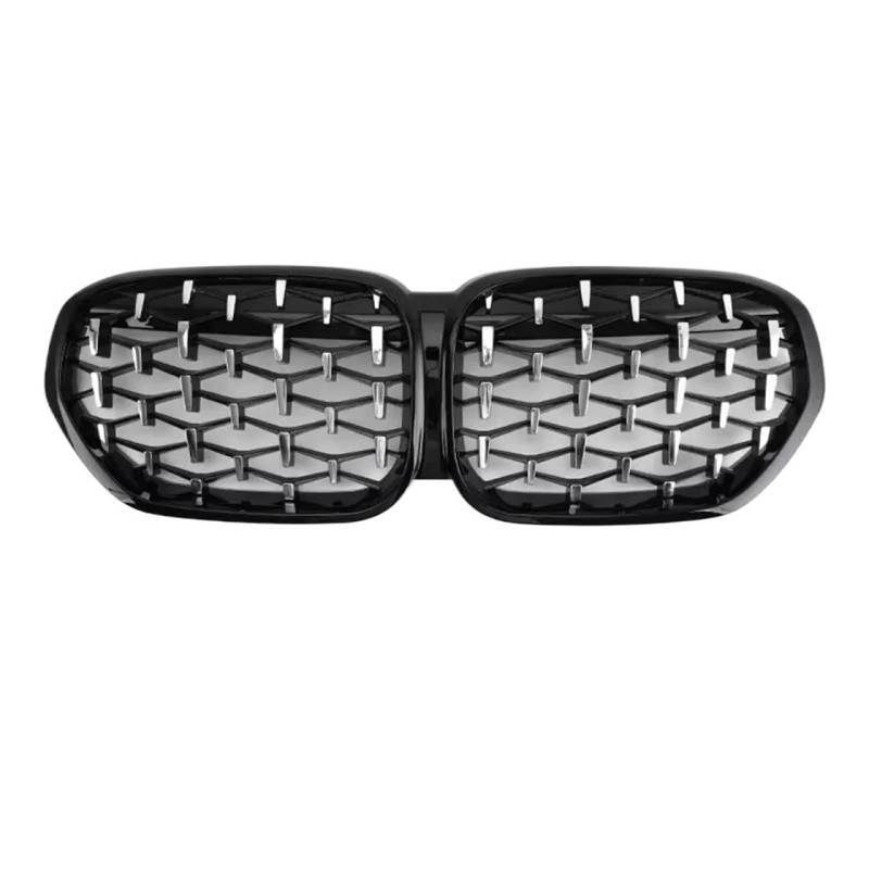 Sport Kühlergrill Für X1 F48 2020 2021 2022 SUV SDrive18i SDrive20i XDrive20i Auto Tuning Front Glanz Schwarz Nieren Diamant Grille Auto Kühlergrill(Silber) von BIISVM