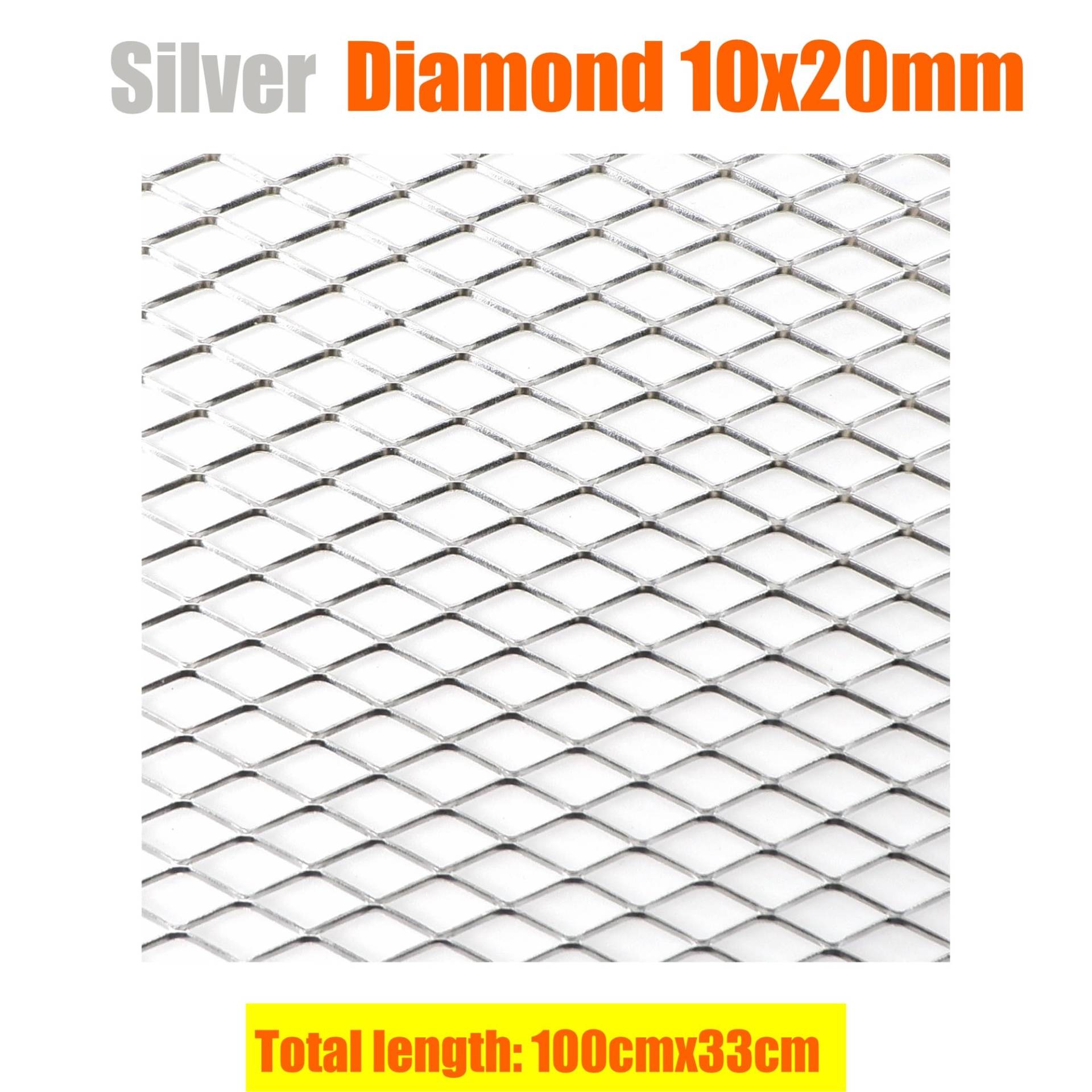 Sport Kühlergrill Universal 100x33cm Diamant Loch Aluminium Racing Auto Stoßstange Grille Grill Mesh Net Vent Schwarz Silber Rot Blau Tuning Auto Kühlergrill(SIL 10x20mm) von BIISVM