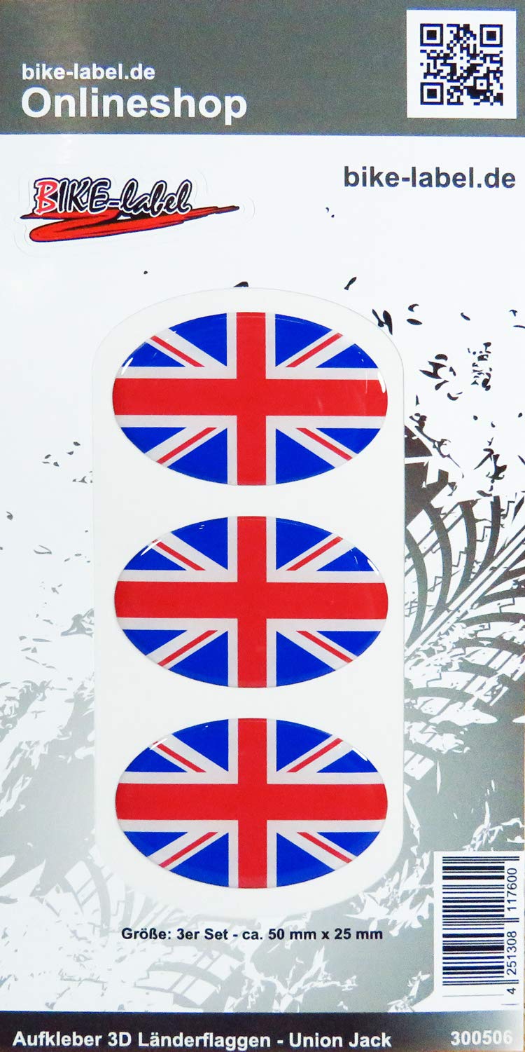 BIKE-label Auto Aufkleber 3D Länder-Flaggen Union Jack England 50 x 25mm 300506N von BIKE-label