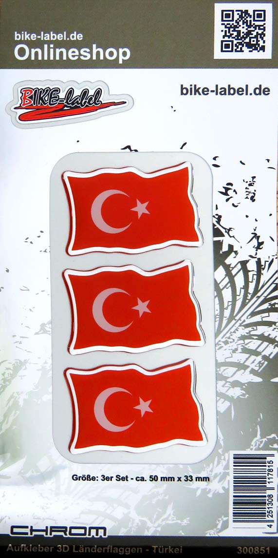 BIKE-label Auto Aufkleber 3D Länder-Flaggen Türkei Turkey mit Chromrand 300851 von BIKE-label