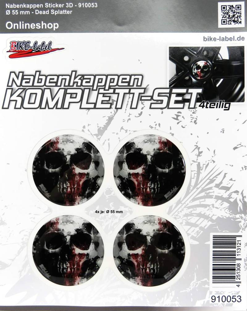 BIKE-label Nabenkappen 3D Dead Splatter Felgendeckel Radnabendeckel 4er Set ca. 55 mm 910053-VA von BIKE-label