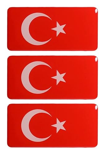 BIKE-label Türkei 3D Aufkleber Flaggen 3 Stück je 70 x 35 mm Sticker Auto Kfz Motorrad X300802VA von BIKE-label