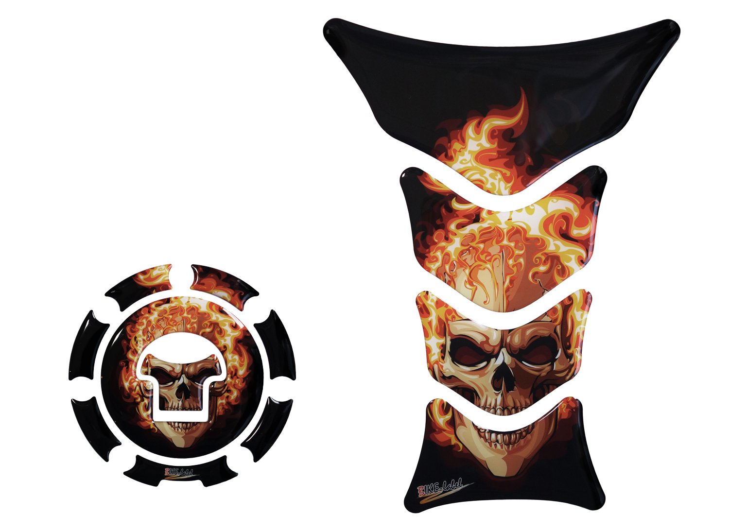 Tankpad-Set 3D 5004041 Tankpad Tankdeckel Ghost Rider - universeller Tank-Schutz passend für Motorrad-Tanks von BIKE-label