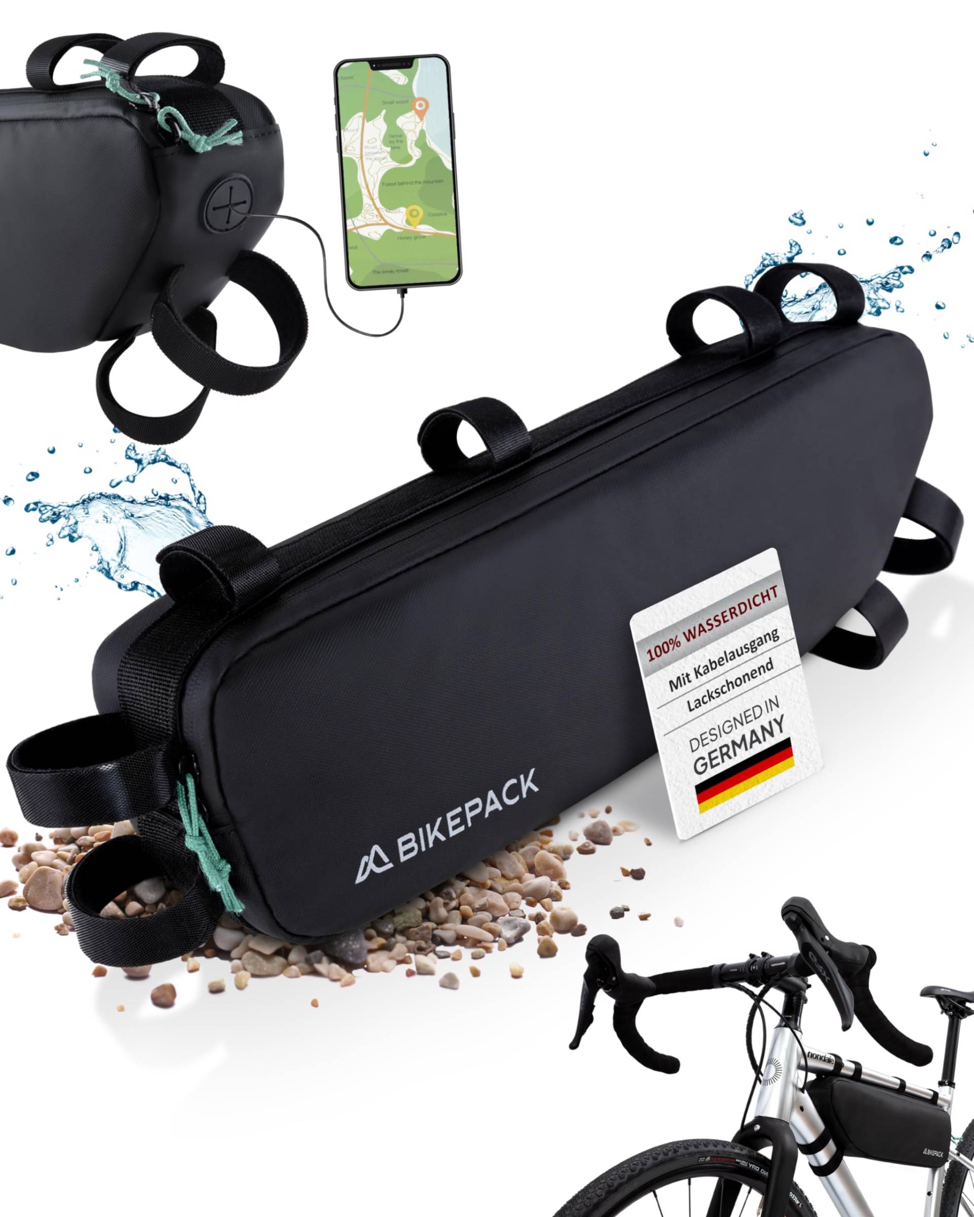 BIKEPACK Fahrradtasche Rahmen - Ideale Fahrradtasche, Rahmentasche Fahrrad für Rennrad & Mountainbike - Oberrohrtasche perfekt als Bikepacking Taschen/Premium Fahrradtaschen von BIKEPACK