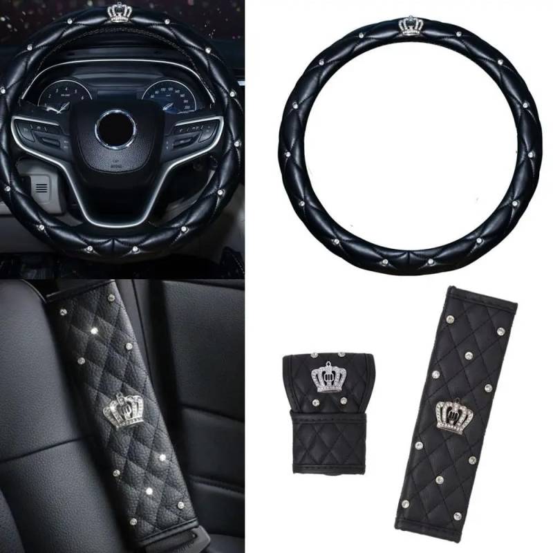 Lenkradschutz Frauen PU Leder Auto Lenkradbezug Diamant Schwarz Rosa Auto Radkappen Fällen Lenkradschutzhülle von BIKKJBK