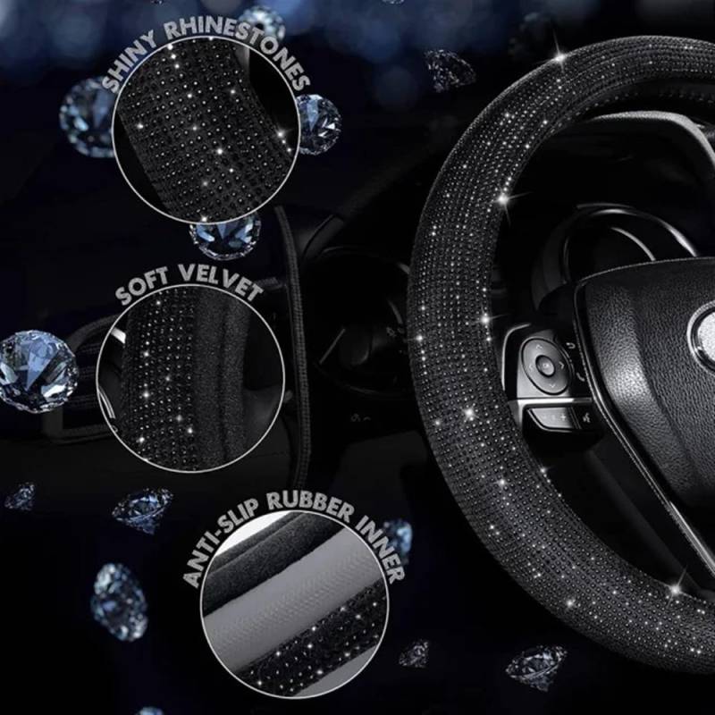 Lenkradschutz Universal-Auto-Strass-Lenkradabdeckung mit Kristalldiamanten, funkelnden Diamanten, Lenkradhülle, Schutz, Auto-Styling Lenkradschutzhülle von BIKKJBK