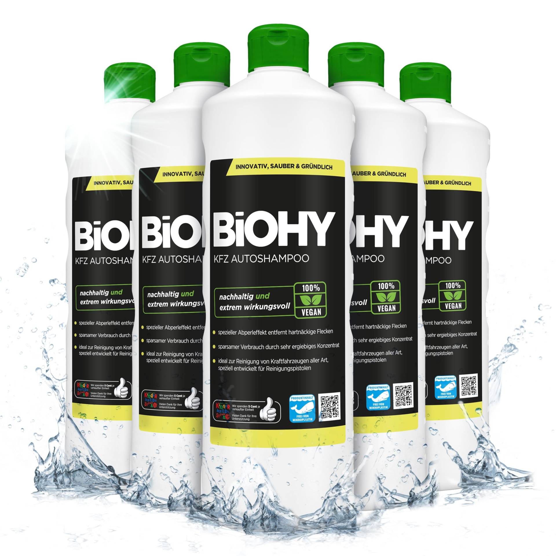 BIOHY KFZ Autoshampoo (6 x 1 Liter) | Bio Autoreiniger schützt Lack vor Schmutz von Außen | biologisch abbaubares Reinigungsmittel | für Hochdruckreiniger geeignet | kraftvolles Konzentrat von BIOHY