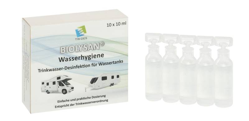 BIOLYSAN TW-des Wasserhygiene für 400l Trinkwasser, ohne Silber, entspricht der Trinkwasserverordnung, Desinfektion statt nur Konservierung, für Wohnmobile, Caravans oder Boote von BIOLYSAN