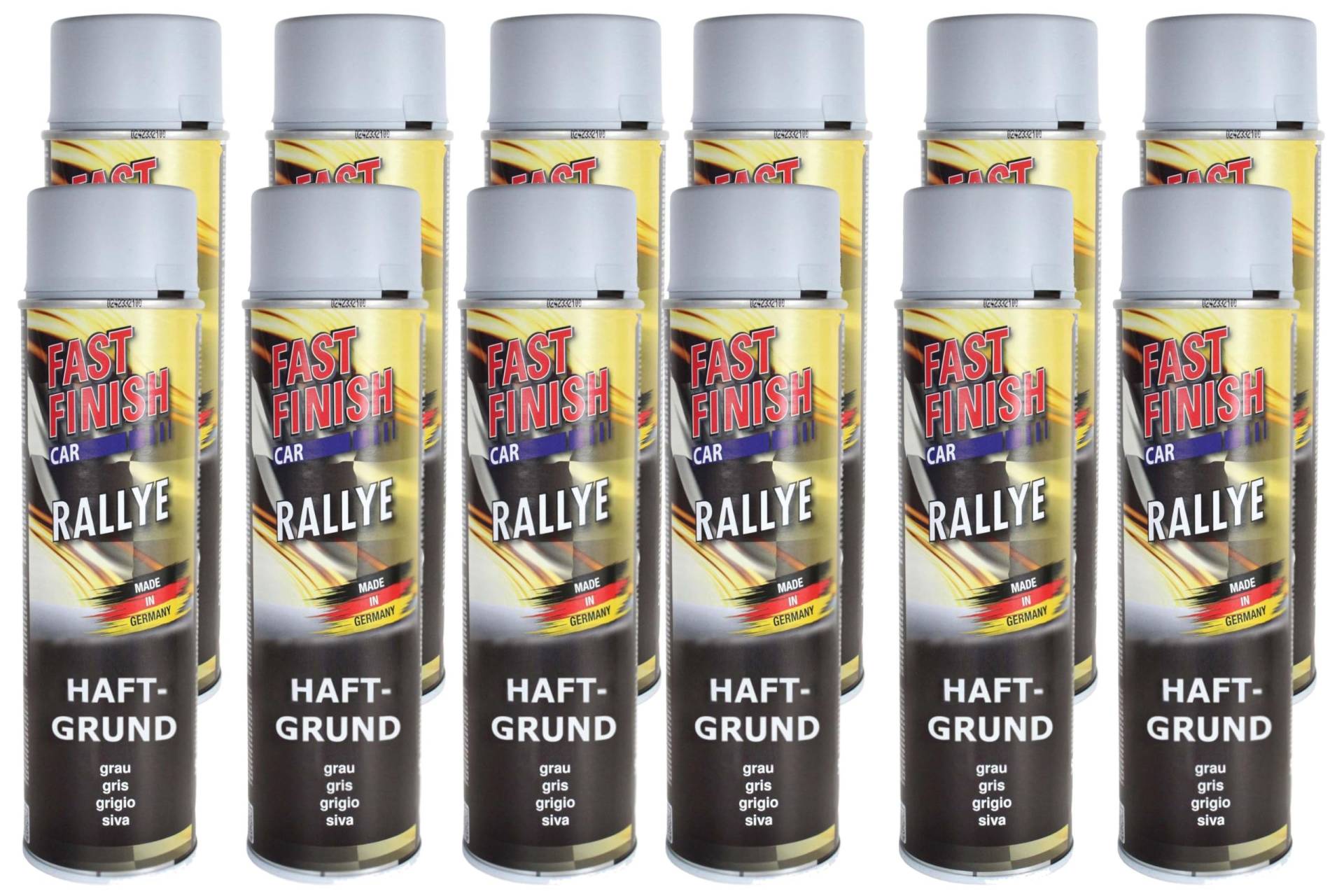 12x Haftgrund Spray Fast Finish, Grundierung, Primer Grau 500ml, schnelltrocknend, hohe Füllkraft, überlackierbar, hitzebeständig bis 80°C, Innen- und Außenbereich von BISOMO