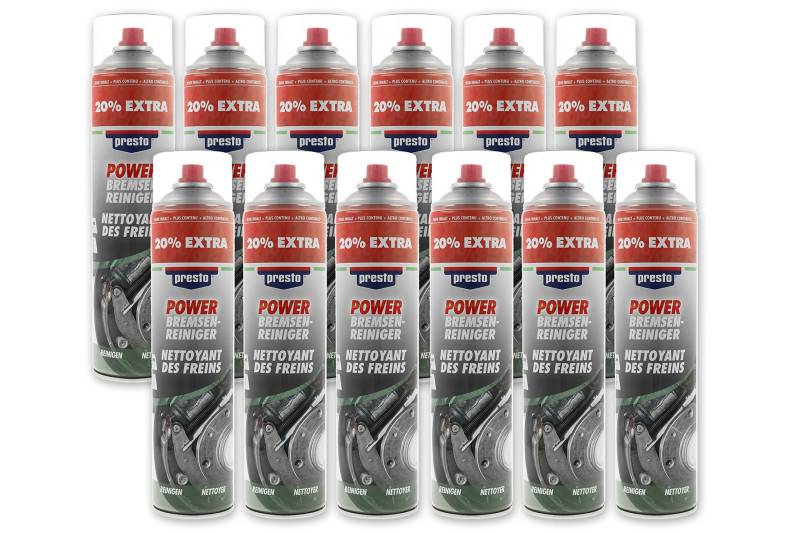 12x Presto Power Bremsenreiniger Teilereiniger Camping Motor Kupplung Vergaser, entfernt Öl Fett Bremsstaub, je 600ml + Bisomo-Sticker von BISOMO