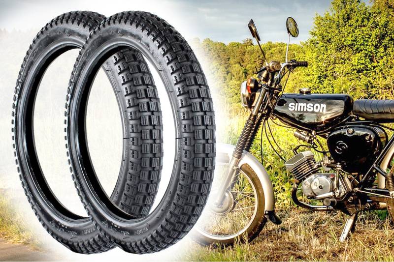 2 Reifen Enduro 2.75 x 16 Zoll 41N 4PR Stollenprofil F-879 für Simson S50 S51 S70 S53 KR51 SR4-1 SR4-2 SR4-3 SR4-4 von BISOMO