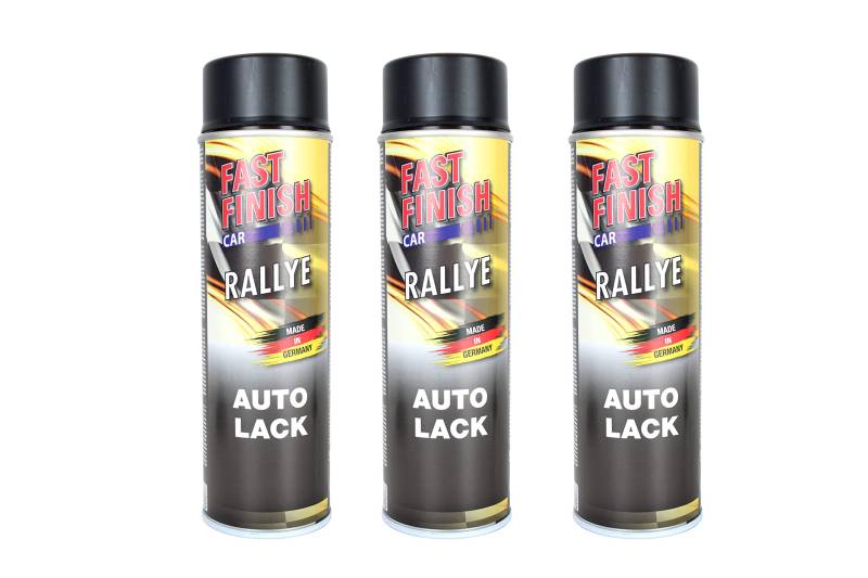 3x Sprühlack, Decklack, Autolack Fast Finish, Schwarz matt, 500ml, für Felgen und Karosserie, kratz-, stoß- und schlagfest, Lackierung von BISOMO