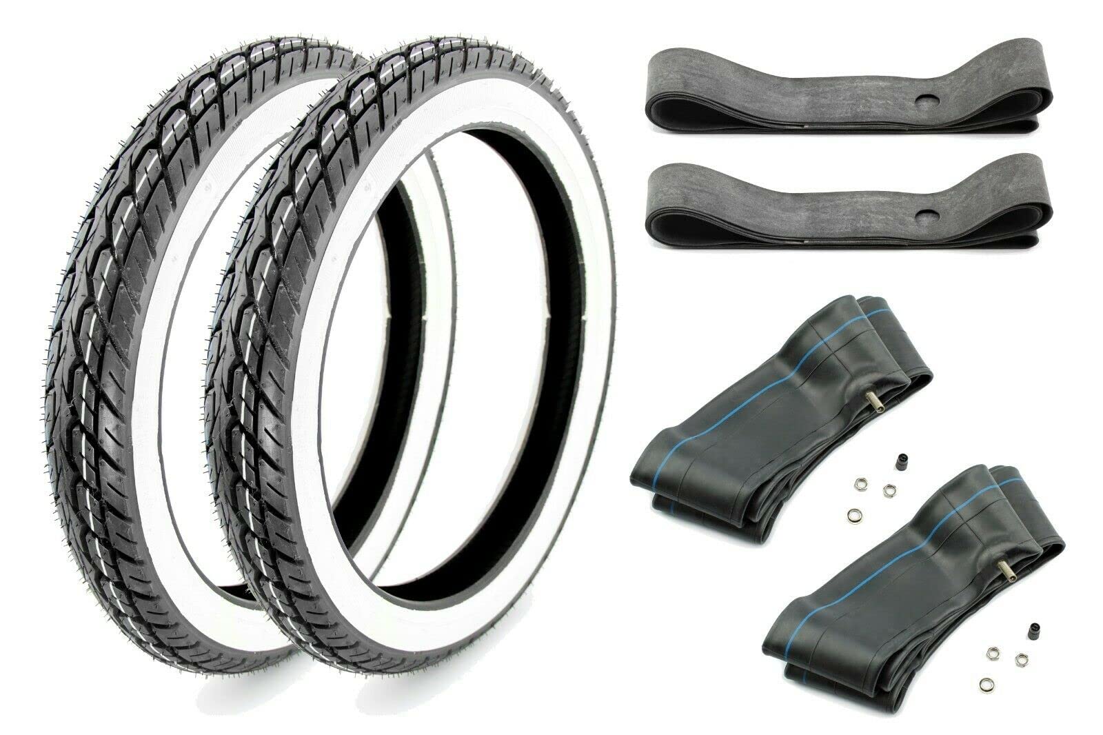 6-teiliges Set KENDA K418 4PR Weißwand Reifen 2,75 x 17 Zoll 41P TT + Schläuche & Felgenbänder für Kleinkraftrad und Motorrad von BISOMO