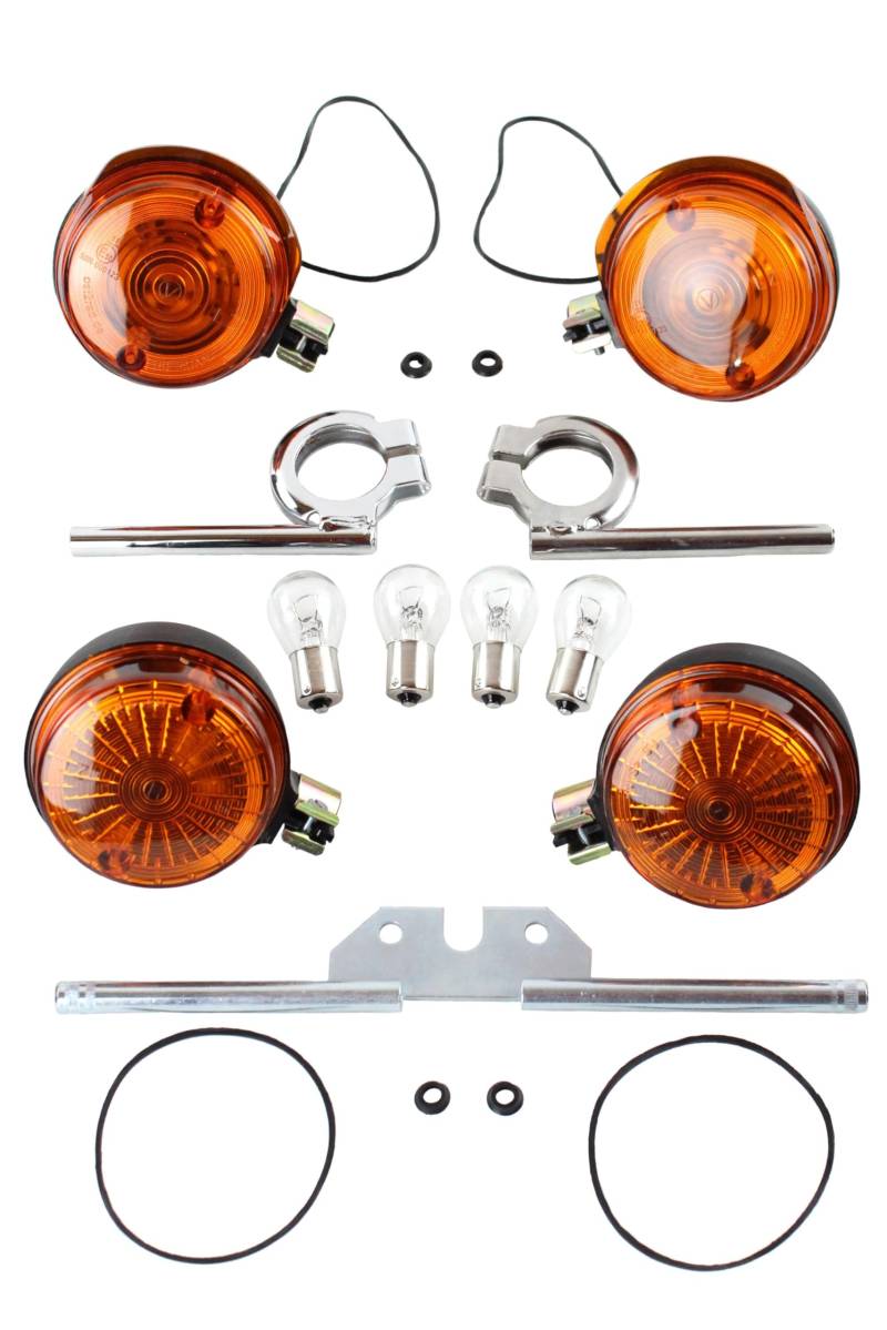 6V Blinker Set: 4 Blinker orange mit E-Zeichen + Halter vorn + hinten + 6V Lampen Ba15s für Simson von BISOMO