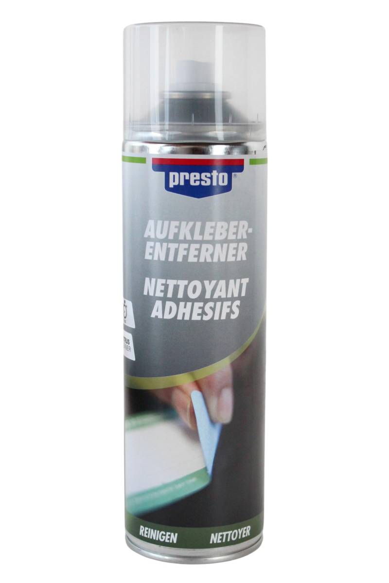 Aufkleber Entferner Presto 500ml Klebereste Klebstoffreste Sticker entfernen, Klebstoff Reiniger, Metall, Glas, Holz, Stein, Kunststoff von BISOMO