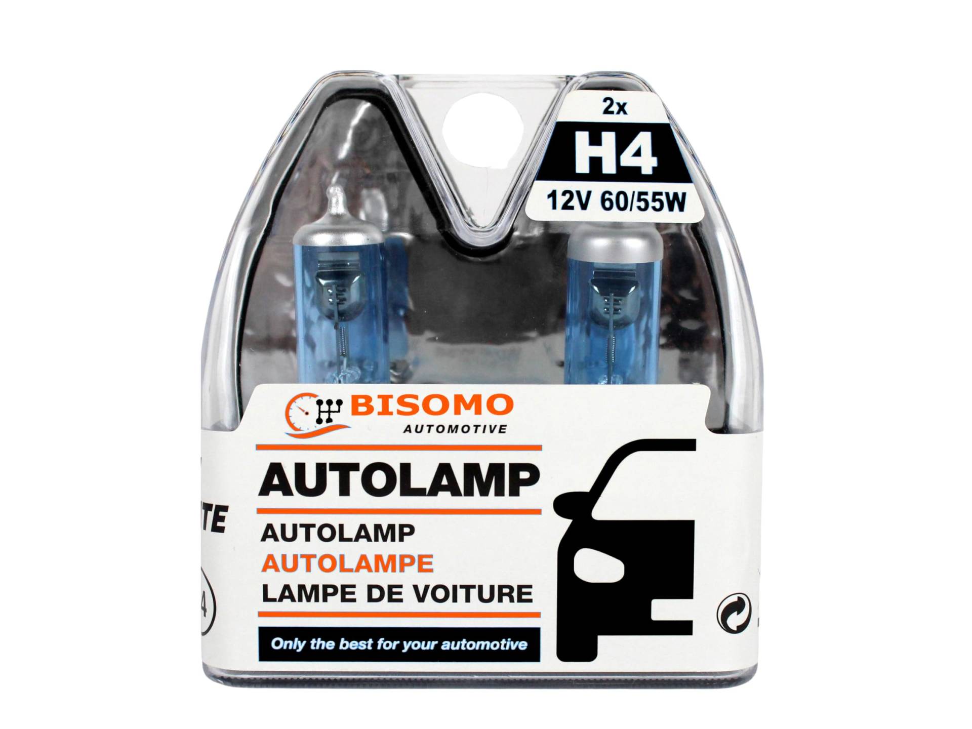 2x BISOMO H4 Halogen Xenon Super Weiß Effekt Optik 12V 8500K 60/55W Autolampe Scheinwerfer Frontlicht Lampe Glühbirne E-geprüft von BISOMO