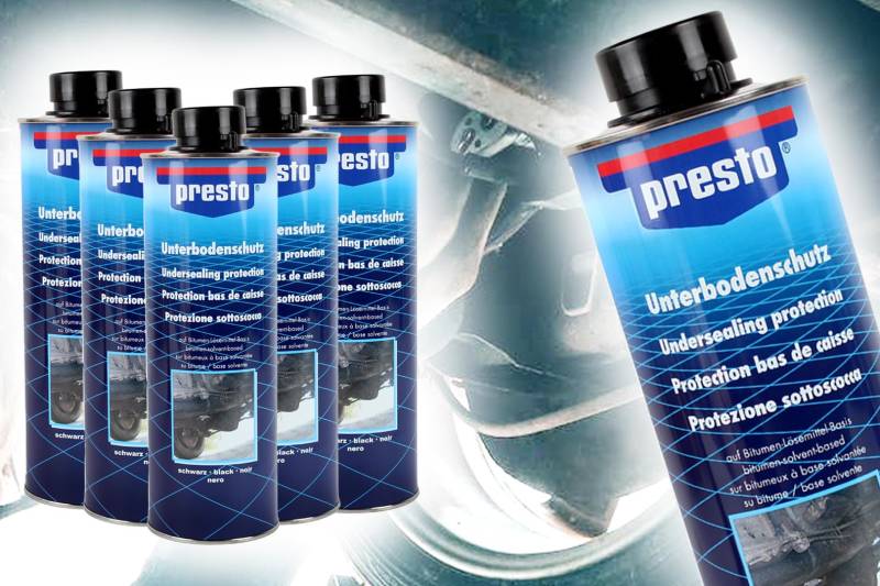 BISOMO 5X Unterbodenschutz Bitumen Spray 1000ml, Presto Unterboden Versiegelung Steinschlagschutz Schwarz, für Karosserie, Werkstatt, Haus & Hobby von BISOMO