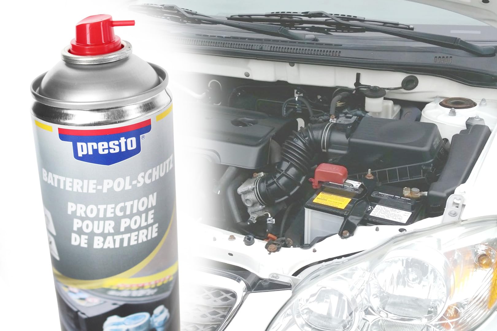 BISOMO Batterie Pol-Schutz, 400ml, Kontakt Spray, Korrosion Schutz, Oxidation, Leitfähigkeit Batteriepol Fett, Schutzspray, KFZ, Roller, Motorrad von BISOMO