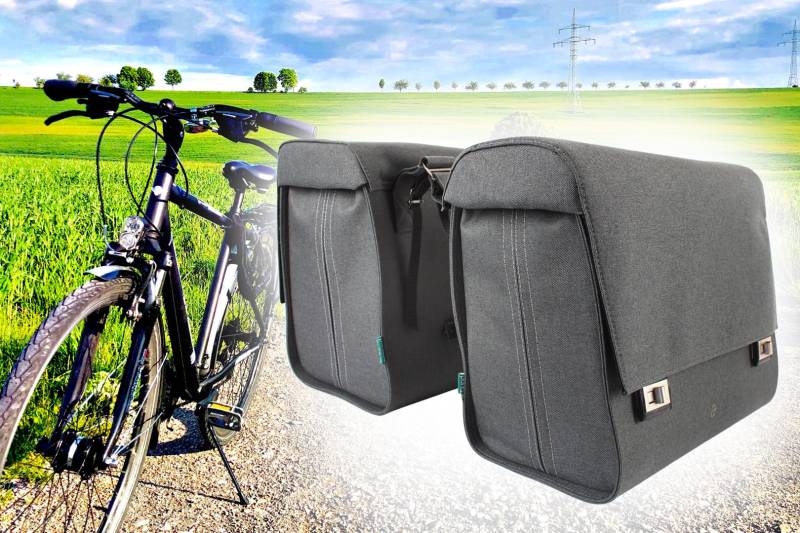 BISOMO Fahrrad Tasche Gepäckträger, doppelte Gepäckträgertasche Fahrradtasche 2X 23 Liter, Abstand justierbar 15-25cm, wasserfest, stabiles case von BISOMO