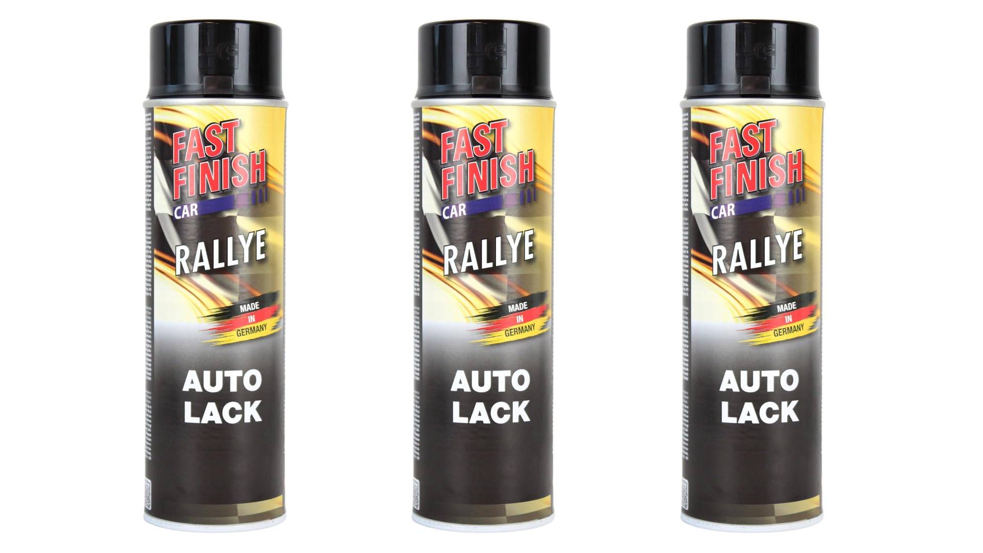 Sprühlack, Decklack, Autolack, Felgenlack, Haftgrund Spray 500ml, für Felgen und Karosserie, Kratz-, stoß- und schlagfest, Fast Finish:3X Lack Schwarz glänzend von BISOMO