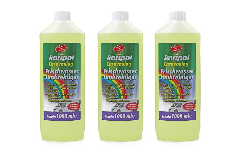 Karipol Caravaning Frischwassertankreiniger, 3 x 1000ml, Für Wohnmobile, Boote und Caravaning, Desinfiziert, Löst Kalkablagerungen, Biologisch Abbaubar von BISOMO