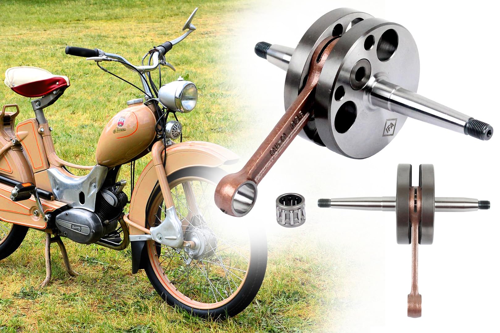 Kurbelwelle vollständig mit Nadellager für Kolbenbolzen für Simson SR1, SR2, SR2E, KR50. SR4-1P, SR4-1K Spatz, Moped Mofa Mokick von BISOMO