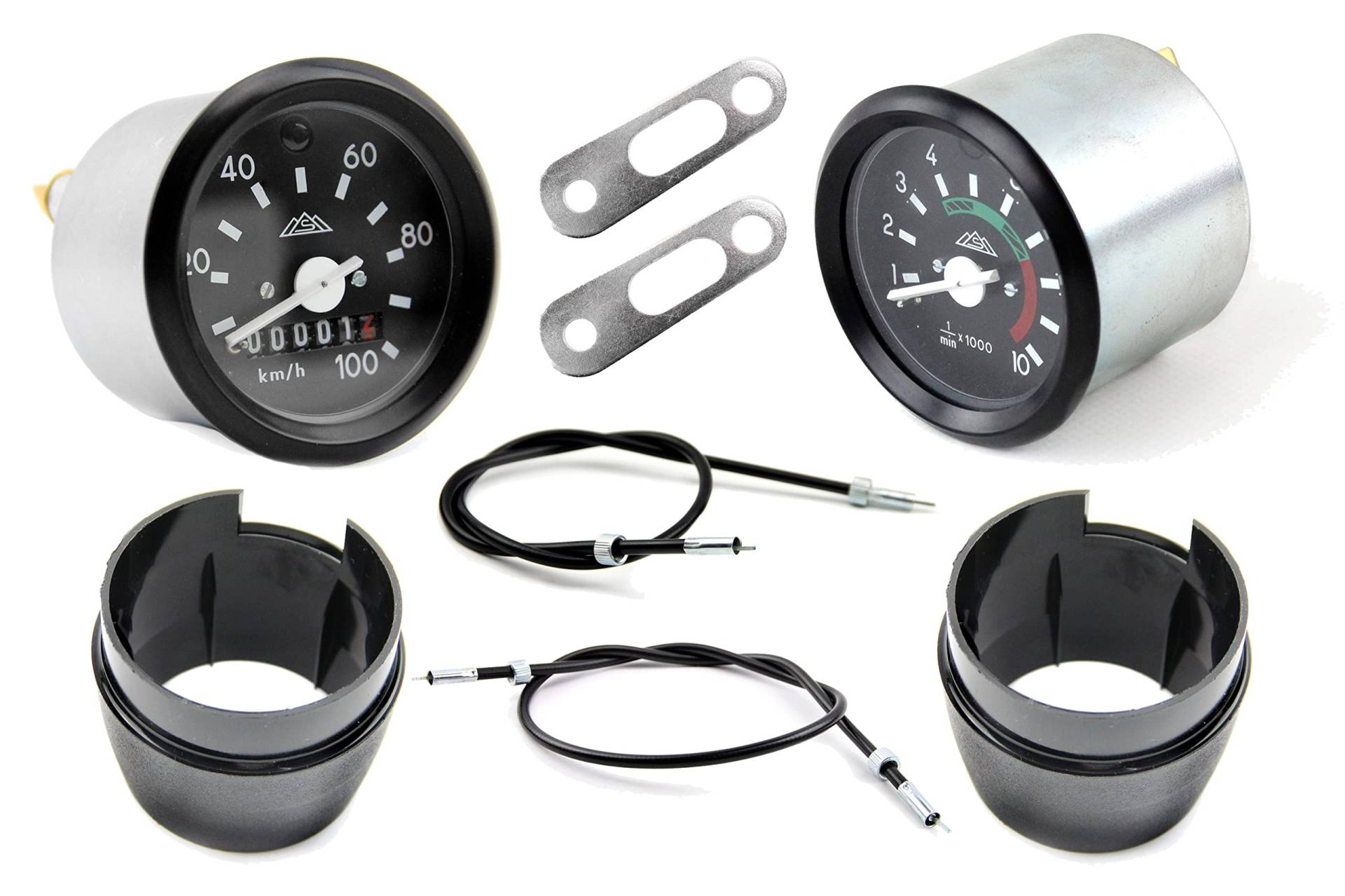 MMB Set: Tachometer, Drehzahlmesser, Tachohüllen 60mm, Welle Tacho DZM, Haltebleche für Simson S50, S51, S53, S70 von BISOMO