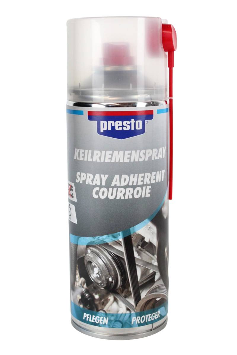 Presto Keilriemenspray 400ml, Keilriemen Pflege und Wartung, Antriebsriemen, Riemen, Keilriemen-Spray - schützt vor Verschleiß, verlängert Lebensdauer von BISOMO