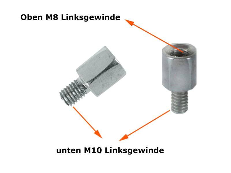 Spiegeladapter Linksgewinde M8 oben auf Linksgewinde M10 unten Motorrad Roller Mofa von BISOMO