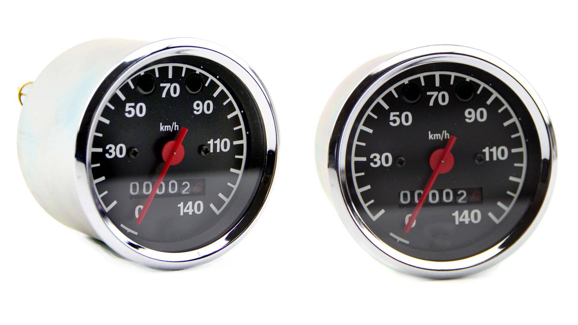 Tacho, Tachometer Ø 80mm, Anzeige Geschwindigkeit 140km/h, Blink- und Fernlicht-Kontrollleuchte grün, blau, original DDR-Design, MZ ETZ125, 150, 250, 251 von BISOMO