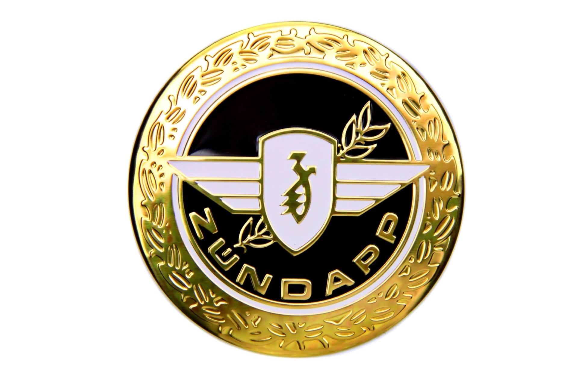 Zündapp Emblem Aufkleber für Tank 65mm Motiv Lorbeer Gold Schwarz Reliefprägung 3D Optik von BISOMO