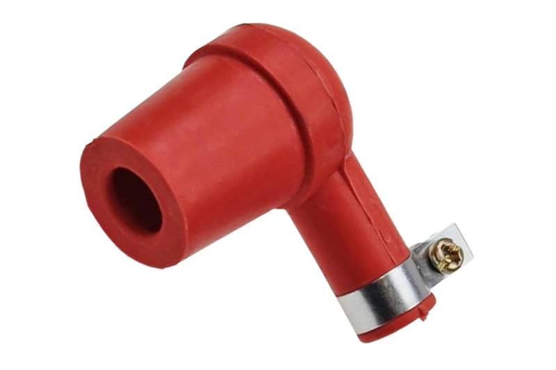 Zündkerzenstecker 90° Kerzenstecker universal 2-Takt Silikon Rot Mofa, Moped, Roller, Scooter, Motorrad, Auto, Traktor, Rasenmäher inkl. Schelle von BISOMO