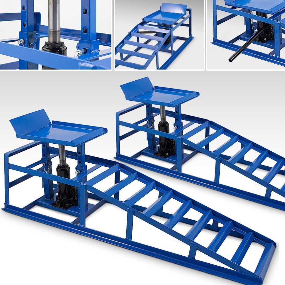 BITUXX 2 Stück Auto PKW KFZ Auffahrrampen Set mit Wagenheber hydraulisch Höhenverstellbar Wartungsrampe Hebebühne Rampe Auffahrrampe Auffahrbock von BITUXX