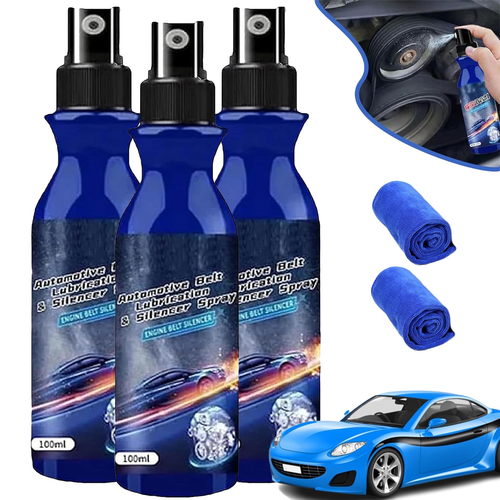 Schmier- Und Schalldämpferspray Für Autoriemen, Riemenpflegespray Für Autos, Autoriemen-Quietschspray, Motorriemen-Schalldämpferspray Zur Autopflege (3 Stück) von BIUBIULOVE