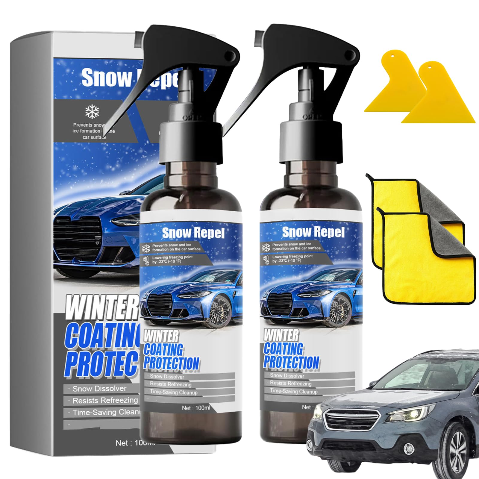 Schneeschmelzendes Beschichtungsspray Für Autowindschutzscheiben, Enteisungsspray Für Autowindschutzscheiben, Enteisungsmittel Für Autowindschutzscheiben (2 Stück) von BIUBIULOVE