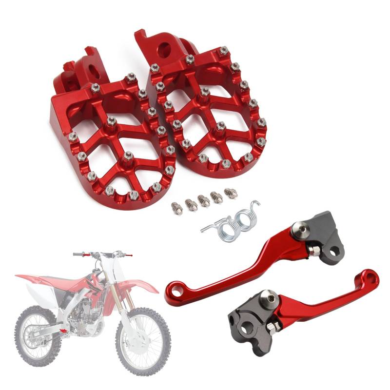 BIUGERCN Motorrad Bremshebel Kupplungshebel Set und Fußrasten Pedale Aluminium für CR125 CR250 CRF 250 CRF 450 Rot von BIUGERCN