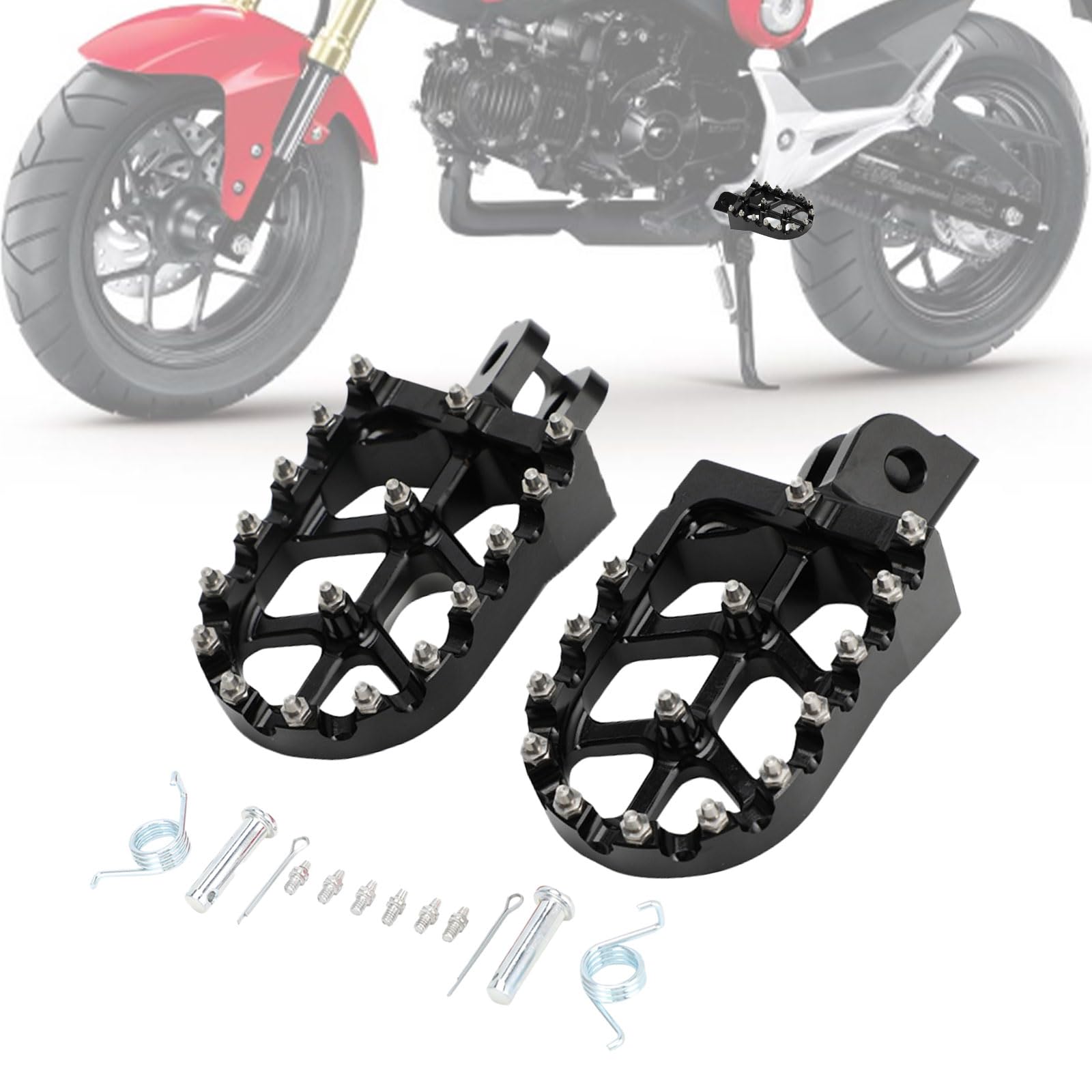 BIUGERCN Motorrad Fußrasten Fußrasten Fußrasten Rest Pedal MX Style CNC für GROM MSX 125 2013-2023 Monkey 125 2020-2023 Grom Clone Vader Black von BIUGERCN