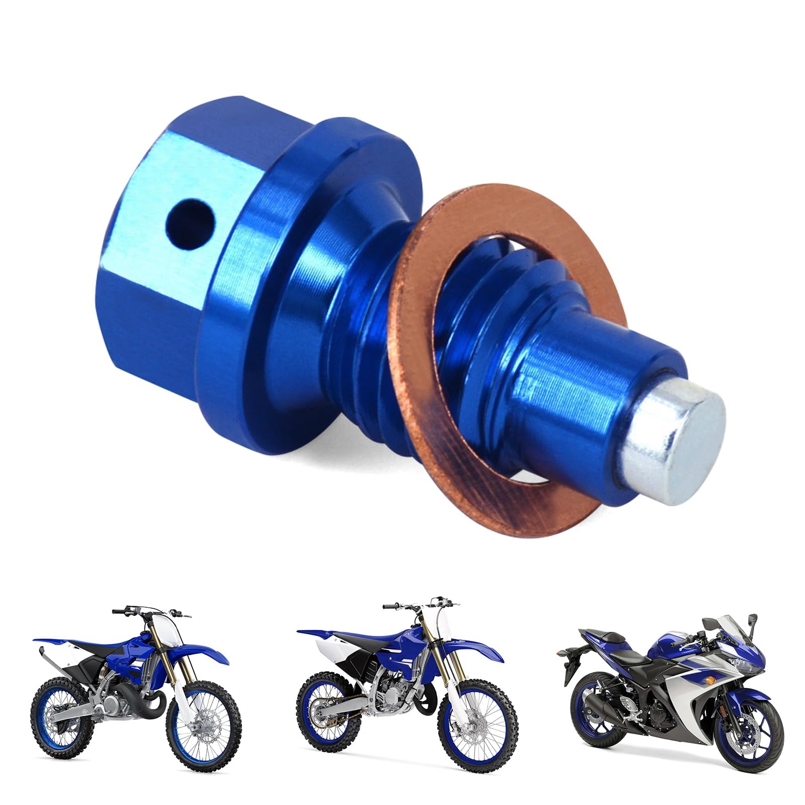 BIUGERCN Motorrad M10 x 1,25 Magnetische Ölablassschraube mit rotem Kupfer zerkleinerte Unterlegscheibe CNC für YZ125 YZ250F YZ450F DRZ400 YZ125X YZ250FX YZ450FX WR250F DRZ400E Blau von BIUGERCN