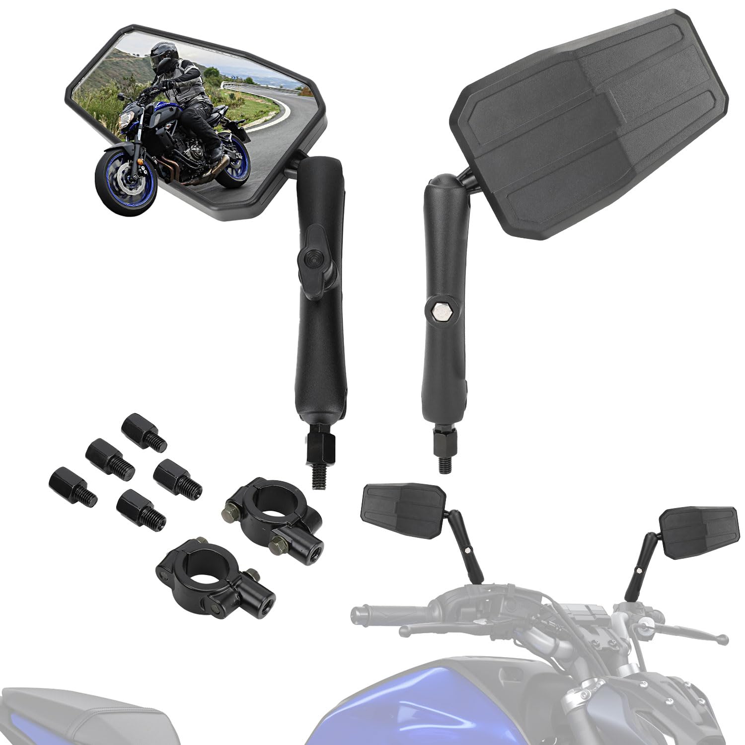 BIUGERCN Motorrad-Rückspiegel Aluminiumspiegel für 22 mm 7/8 Zoll Lenker Rückansicht universell für Straßenmotorräder Roller ATV von BIUGERCN
