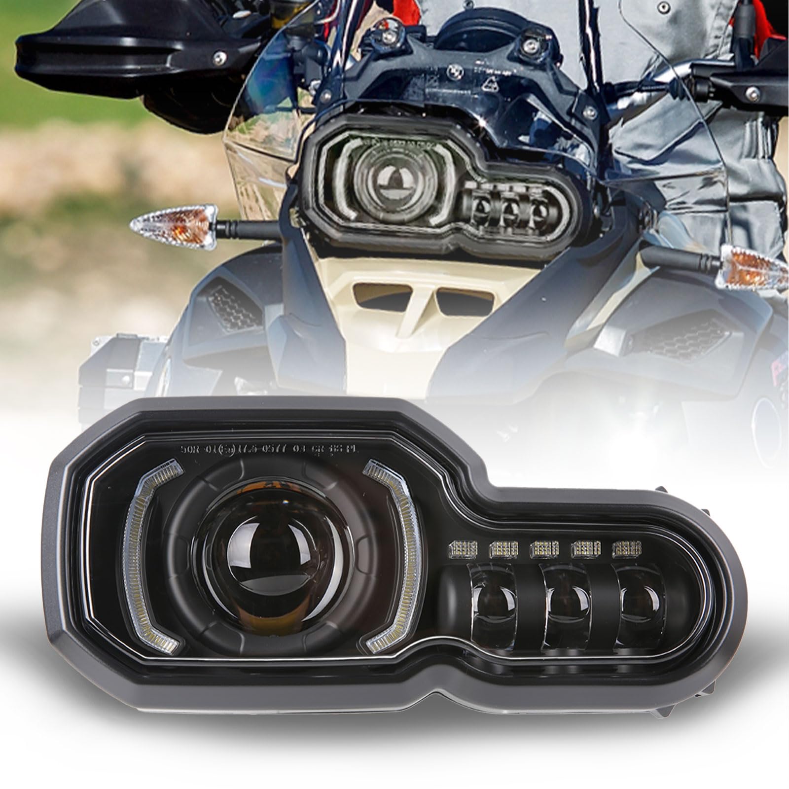 BIUGERCN Motorrad Scheinwerfer 12 V Frontlicht mit Angel Eyes-zertifizierten Scheinwerfern E-MARK für F800R F800GS F700GS F650GS Adventure von BIUGERCN