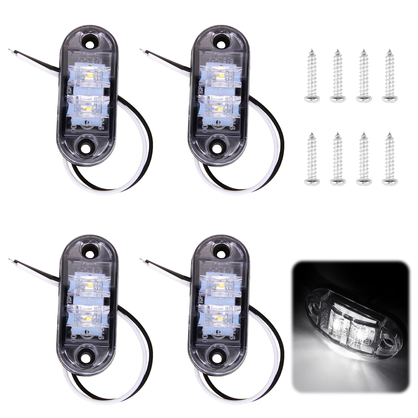 BIVOFU 4 PCS LED Seitenmarkierungsleuchten 12 / 24V Anhänger-Seitenleuchte Licht Weiß, Universelle Positionslichter für Lkw, Anhänger, Van, Wohnwagen, Bus, Boot, Lkw, Auto, Vorder- und Rückleuchten von BIVOFU