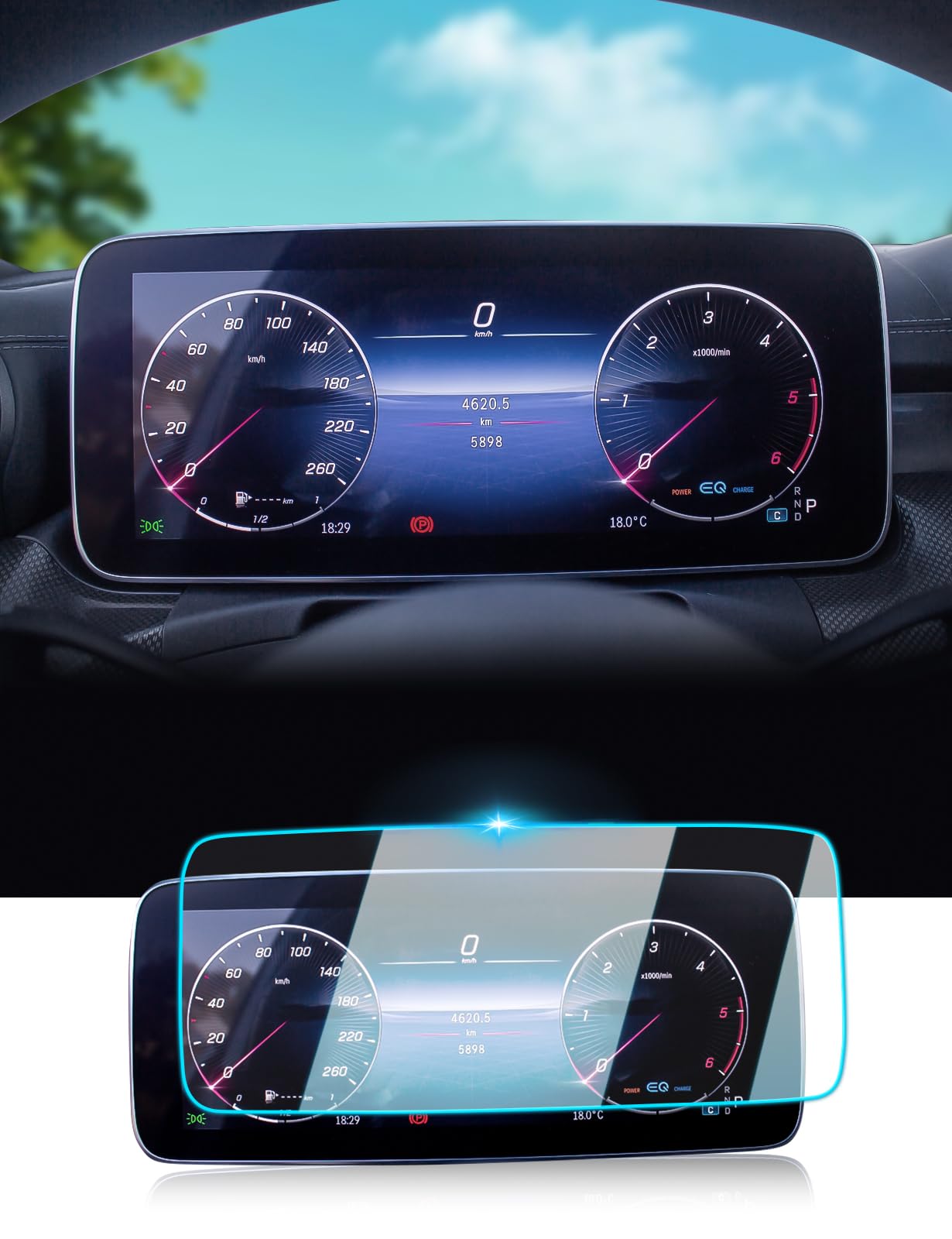 BIXUAN 12,3" Navigation Schutzfolie kompatibel mit Mercedes Benz C-Klasse W206 GLC X254 2021-2023 Displayschutzfolie Transparent 9H Kratzfest Gehärtetes Gla Schutz Armaturenbrett Navi Folie von BIXUAN